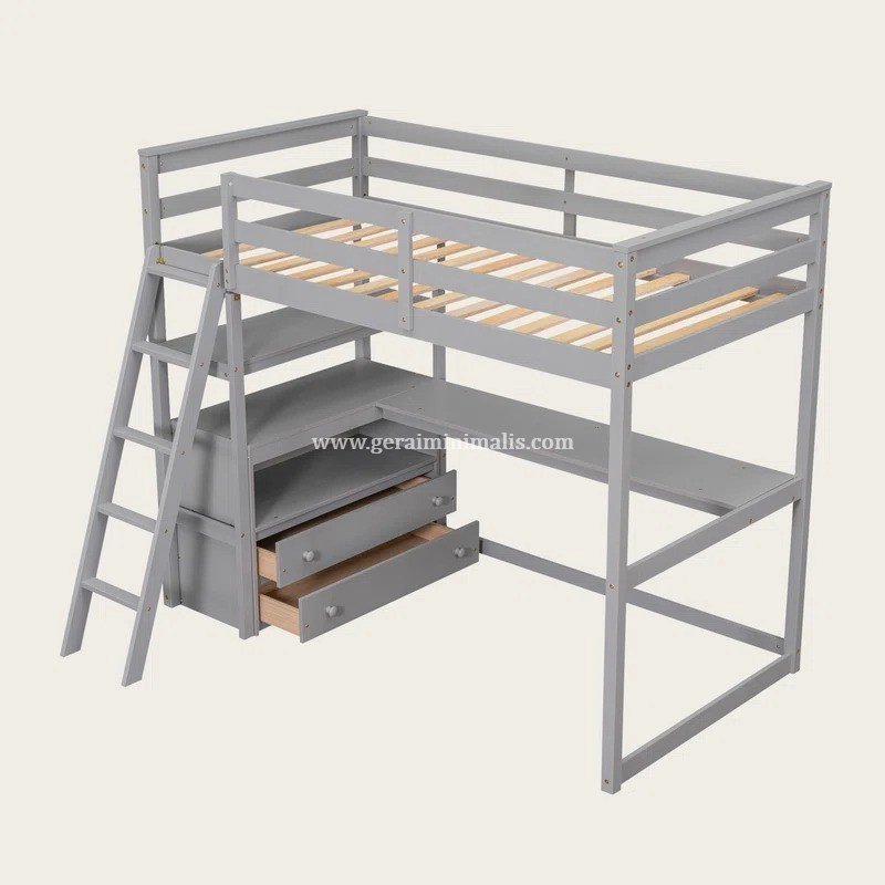 Loft Bed Anak dengan Meja Belajar dan Lemari Penyimpanan (3)
