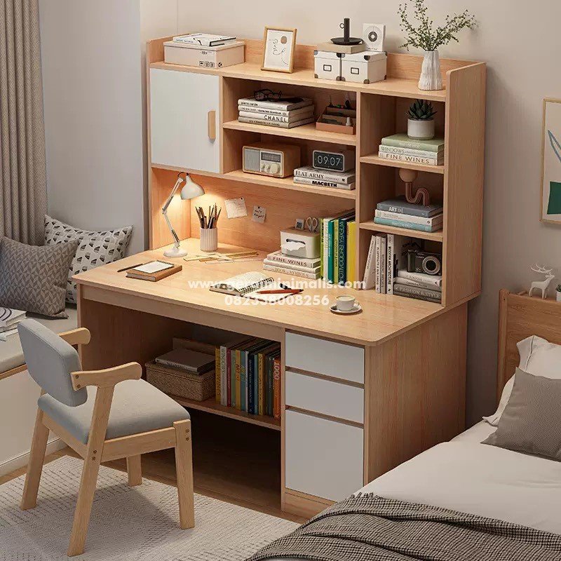 Meja Belajar Anak dengan Rak dan Laci Minimalis Scandinavian