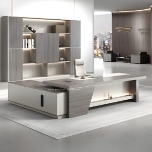 Meja Direktur L Shape Modern Elegan Berkualitas
