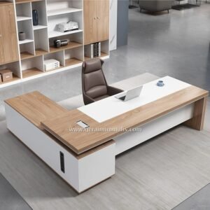 Meja Direktur L Shape Modern dengan Kabinet Samping