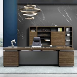 Meja Direktur Modern Kayu dengan Kabinet Minimalis