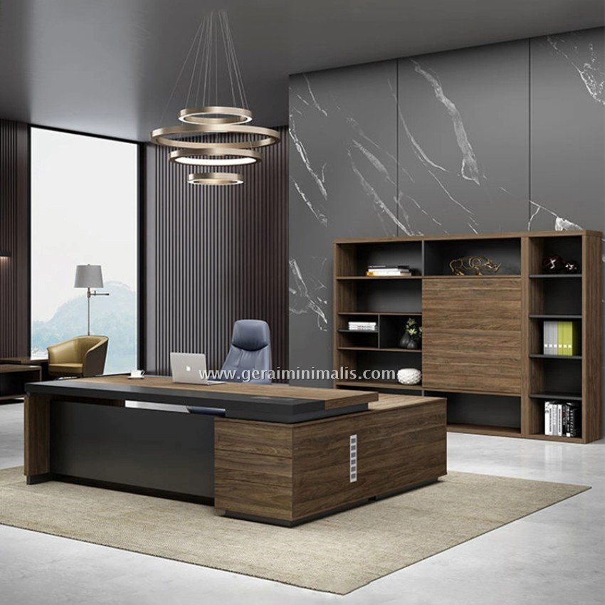 Meja Direktur Modern Kayu dengan Kabinet Minimalis (2)
