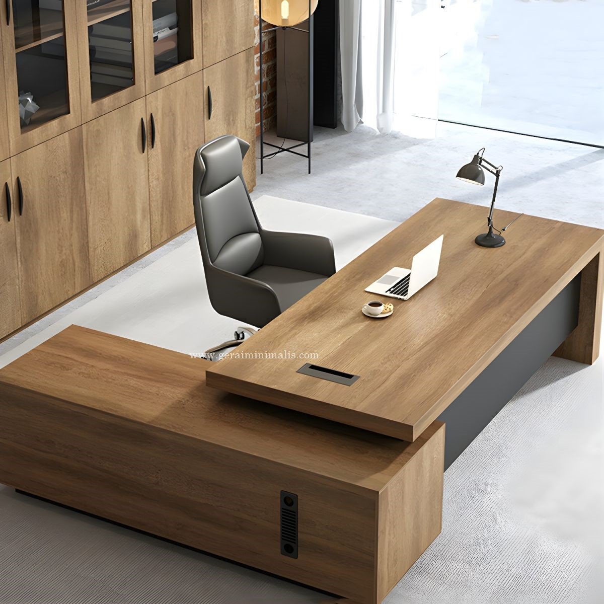 Meja Kantor Direktur L Shape Mewah Modern (4)