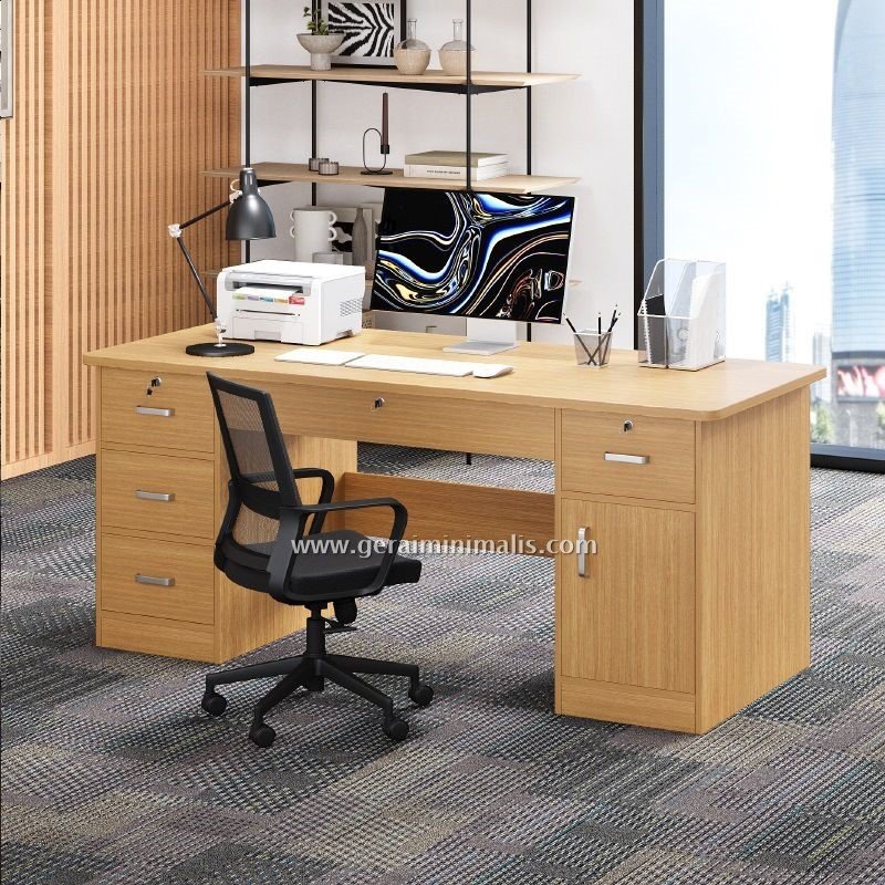 Meja Kantor Minimalis Modern Simple Laci Samping Simple