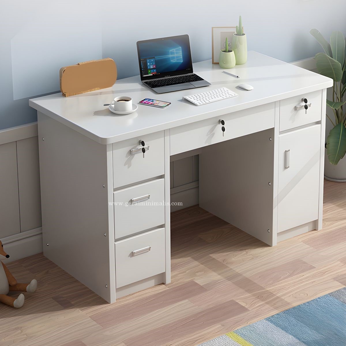 Meja Kantor Modern Minimalis Berlaci Model Rumahan