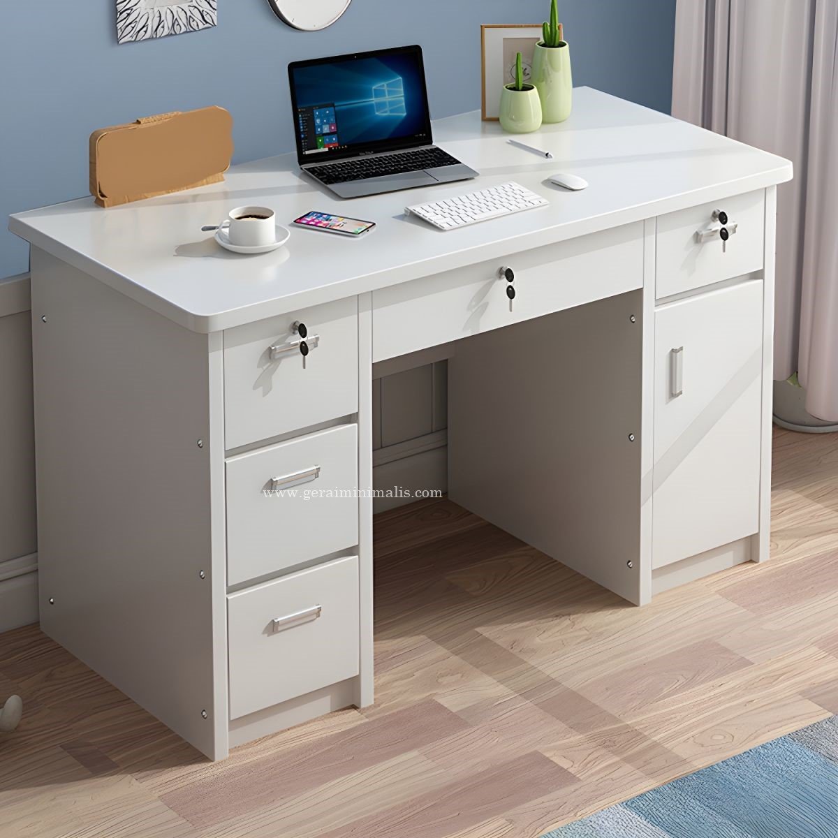 Meja Kantor Modern Minimalis Berlaci Model Rumahan (3)