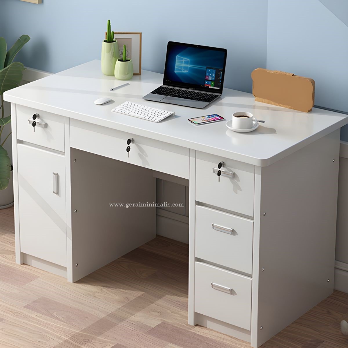 Meja Kantor Modern Minimalis Berlaci Model Rumahan (4)