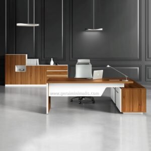 Meja Kantor Modern Minimalis dengan Kabinet Samping