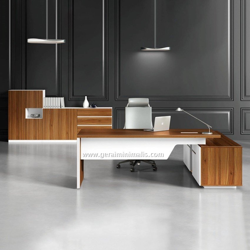 Meja Kantor Modern Minimalis dengan Kabinet Samping