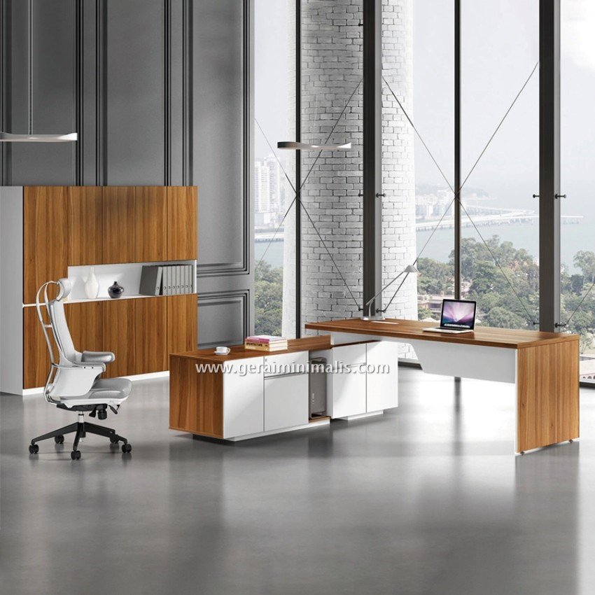 Meja Kantor Modern Minimalis dengan Kabinet Samping (3)