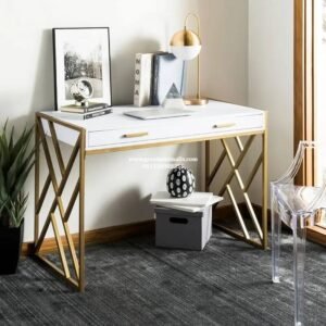 Meja Kantor Modern Putih Gold Minimalis Office Desk Elegan
