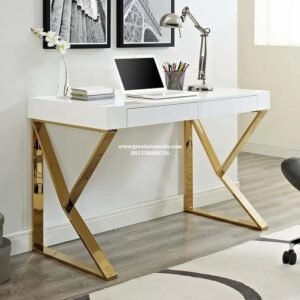 Meja Kantor Modern Putih Gold Premium Office Desk Minimalis