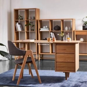 Meja Kantor Scandinavian Kayu Jati Minimalis 3 Laci Modern