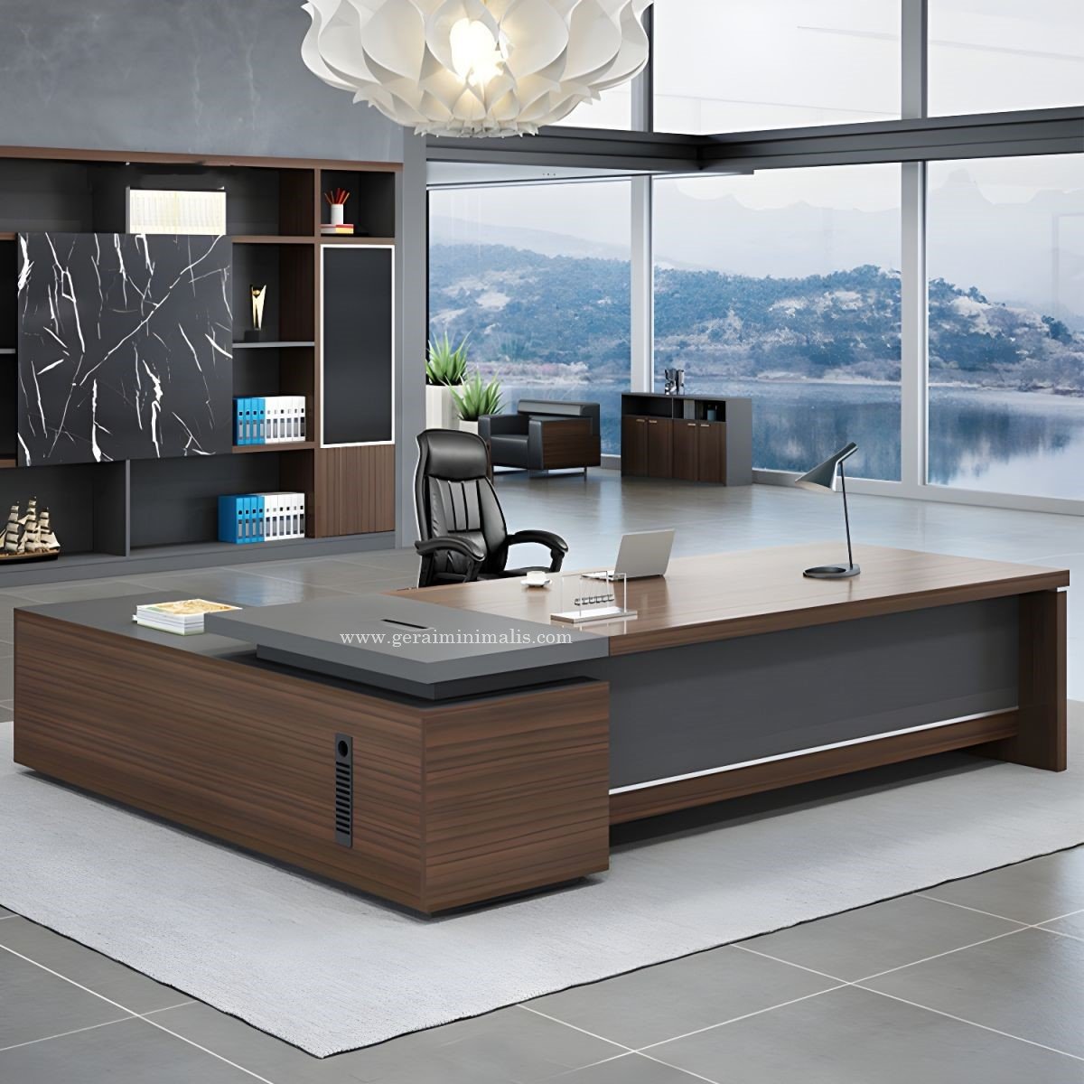 Meja Kerja Kantor Direktur L Shape Minimalis Modern