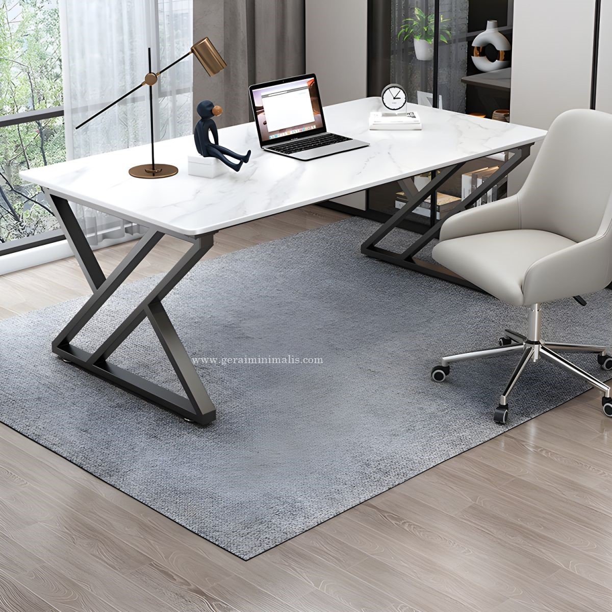 Meja Kerja Kantor Industrial Kaki Besi Modern Premium Marmer