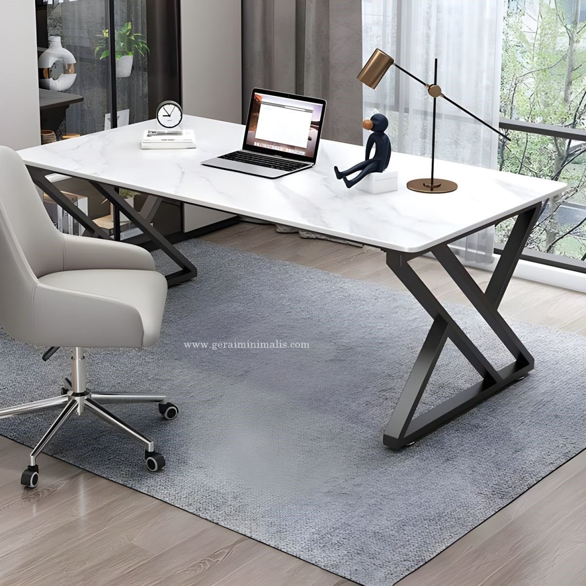 Meja Kerja Kantor Industrial Kaki Besi Modern Premium Marmer (2)