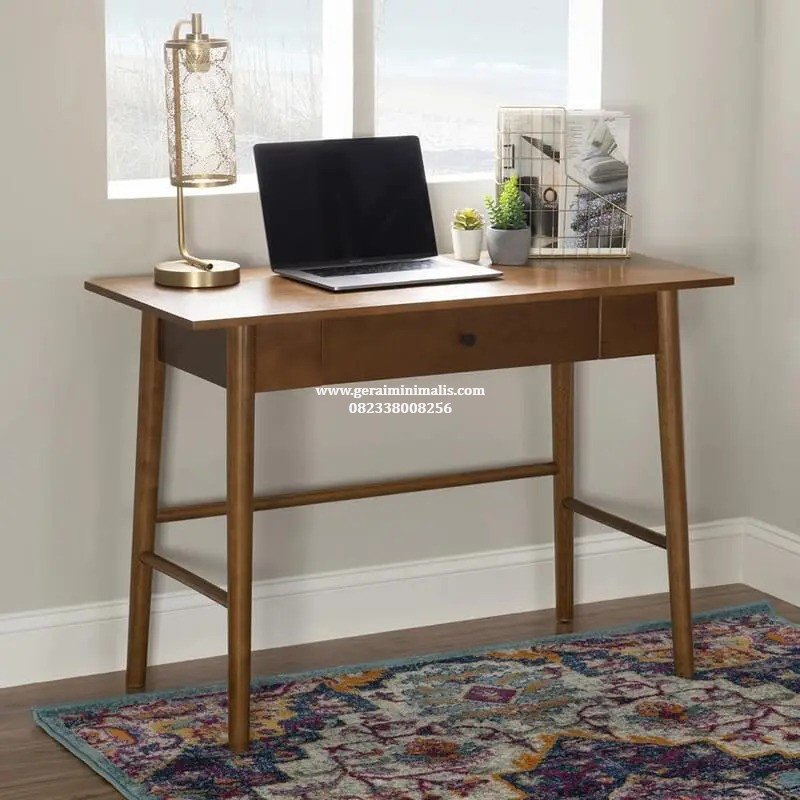 Meja Kerja Kantor Kayu Minimalis 2 Laci untuk Ruang Kerja Modern Scandinavia