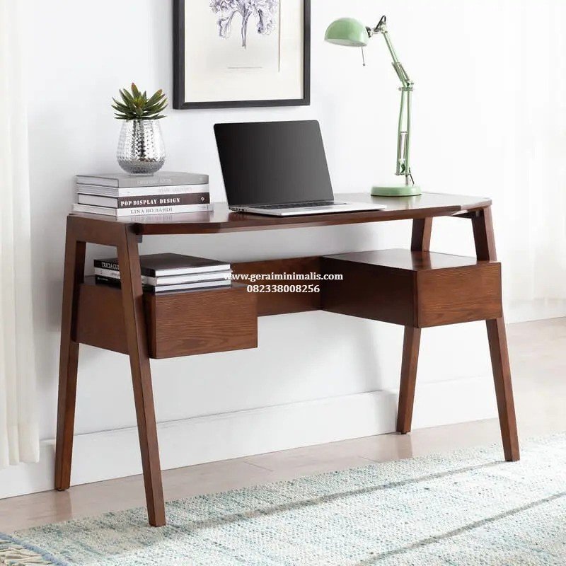 Meja Kerja Kantor Minimalis Modern Kayu Jati Scandinavian