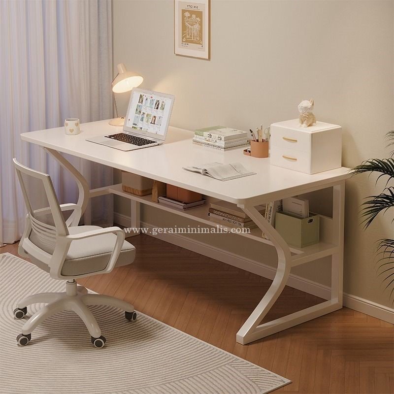 Meja Kerja Kantor Minimalis Modern Putih Kaki Besi Industrial