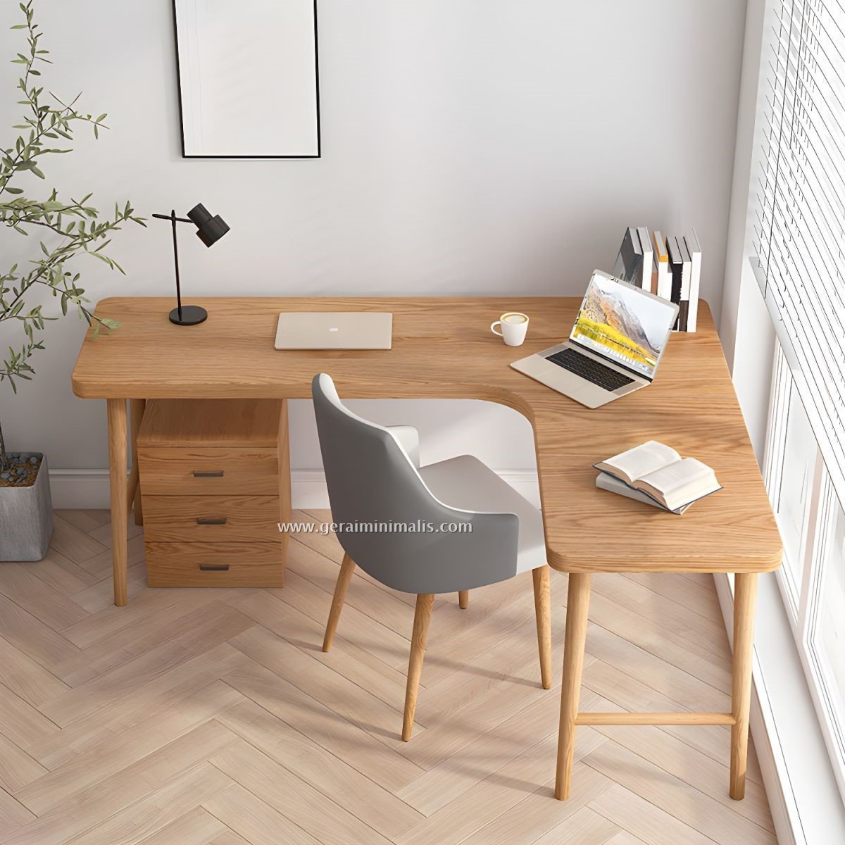 Meja Kerja L Shape Minimalis Kayu Jati Sederhana (2)