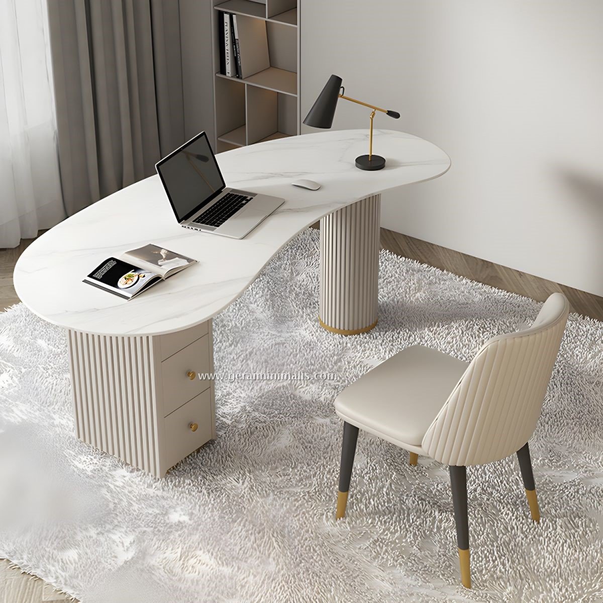 Meja Kerja Modern Putih Motif Marmer Unik Terbaru (4)