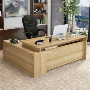 Meja Pimpinan Kantor Modern Elegan HPL Motif Kayu Simpe L Shape