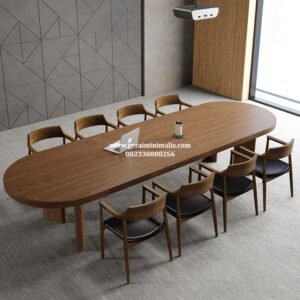 Meja Rapat Kayu Minimalis Oval 8 Orang Meeting Kantor