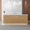 Meja Resepsionis HPL Kayu Natural Minimalis untuk Kantor Modern