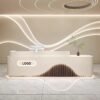 Meja Resepsionis Hotel Modern Putih Desain Gelombang LED