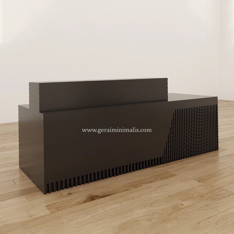 Meja Resepsionis Kantor Hitam Minimalis dengan Panel Fluted