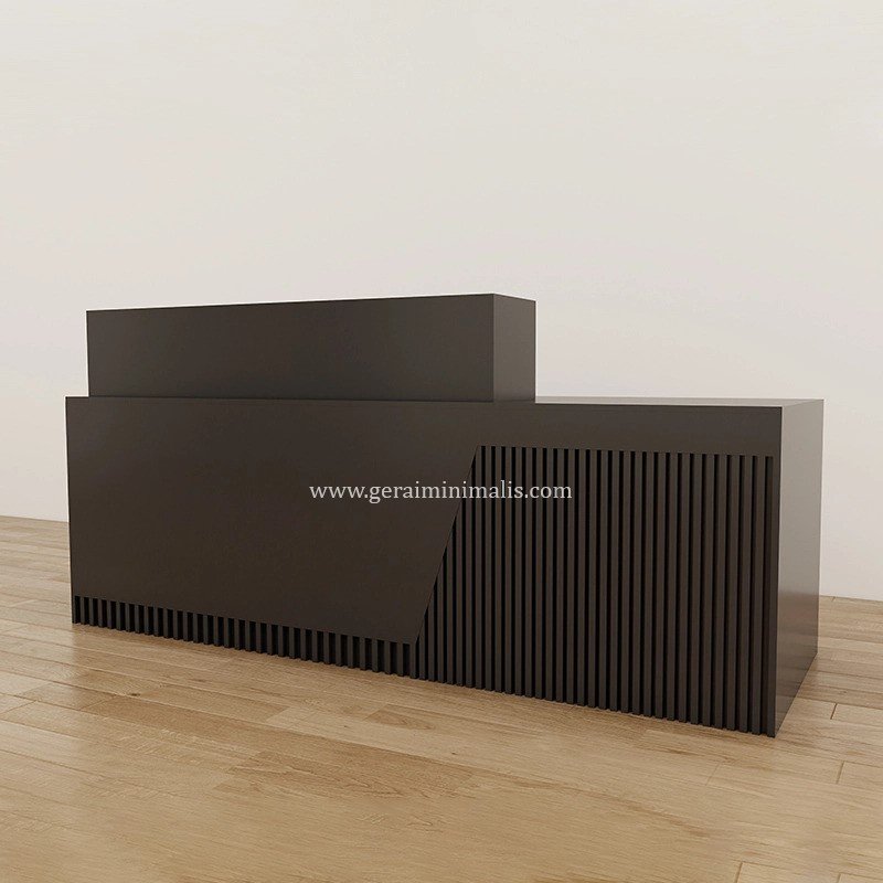 Meja Resepsionis Kantor Hitam Minimalis dengan Panel Fluted (4)