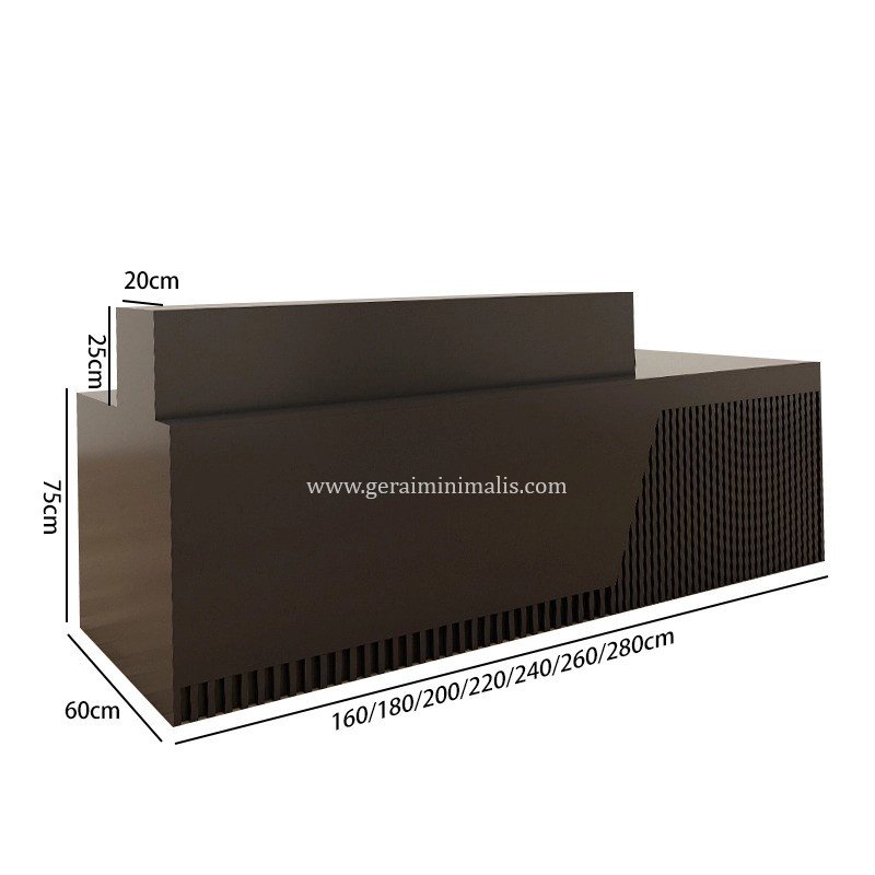 Meja Resepsionis Kantor Hitam Minimalis dengan Panel Fluted (5)