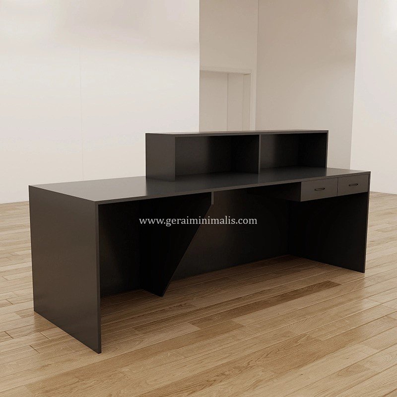 Meja Resepsionis Kantor Hitam Minimalis dengan Panel Fluted (7)