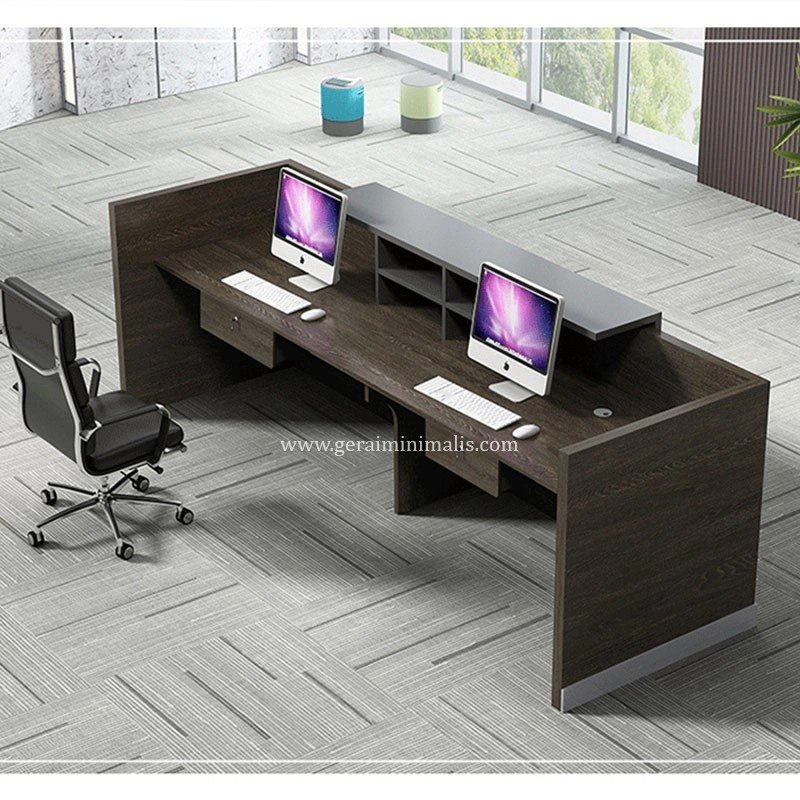 Meja Resepsionis Kantor Minimalis Hitam Modern 2 Orang (3)