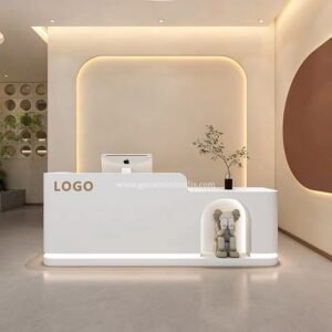 Meja Resepsionis Kantor Minimalis Modern Putih dengan LED