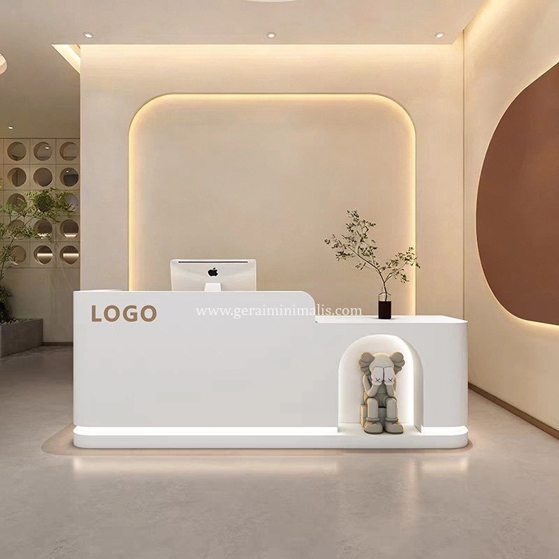 Meja Resepsionis Kantor Minimalis Modern Putih dengan LED