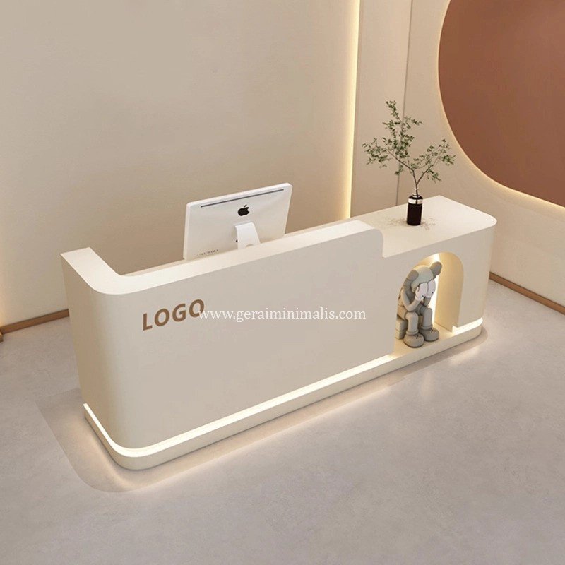 Meja Resepsionis Kantor Minimalis Modern Putih dengan LED (3) Meja Resepsionis Kantor Minimalis Modern Putih dengan LED