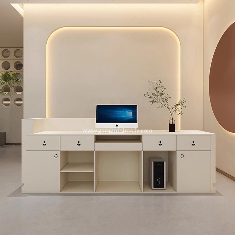 Meja Resepsionis Kantor Minimalis Modern Putih dengan LED (4) Meja Resepsionis Kantor Minimalis Modern Putih dengan LED