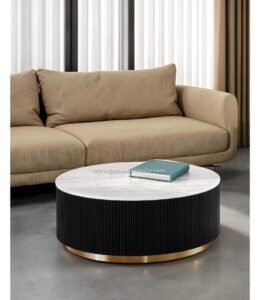 Meja Tamu Bulat Marmer Putih Hitam Gold Mewah Modern