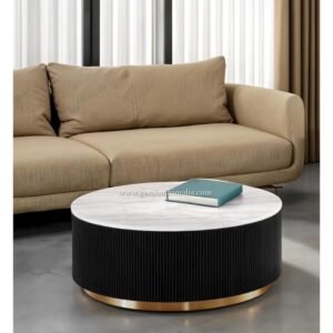 Meja Tamu Bulat Marmer Putih Hitam Gold Mewah Modern