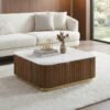 Meja Tamu Marmer Putih Minimalis Kayu Jati Salur Modern