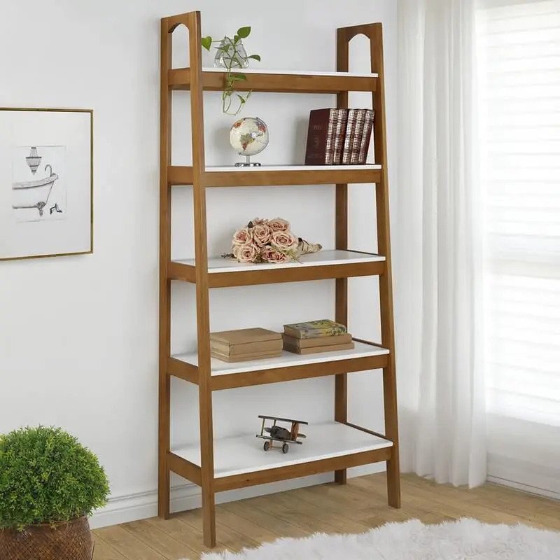 Rak Buku Kayu Jati Model Tangga Minimalis 5 Susun