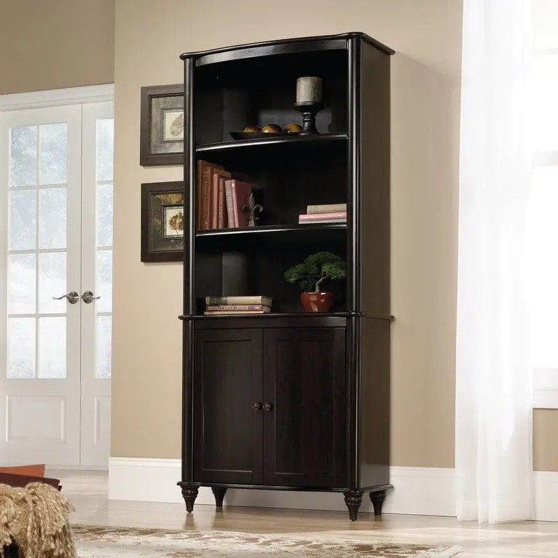 Rak Buku Kayu Solid Multifungsi dengan Kabinet 2 Pintu