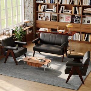 Set Sofa Tamu Kulit Sintetis Hitam 211 Dudukan
