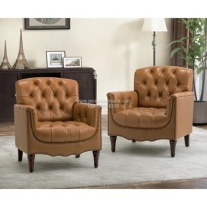Single Seater Sofa Kulit Coklat Chesterfield Cambridge