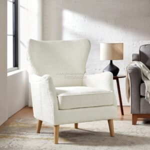 Sofa 1 Seater Boucle Putih Wingback Japandi Elora