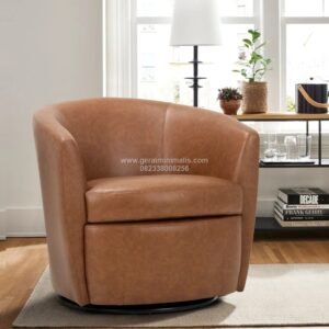 Sofa 1 Seater Kulit Coklat Barrel Modern Hudson