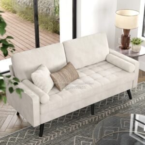 Sofa 2 Seater Kain Putih Minimalis Modern Tufted