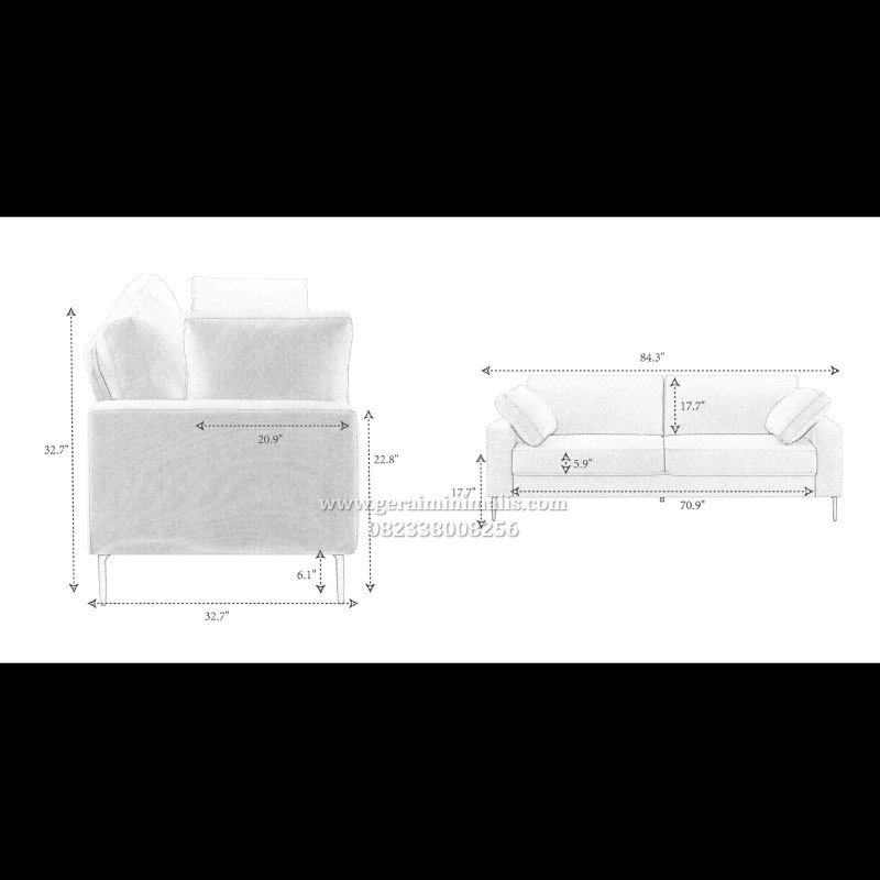 Sofa 2 Seater Kain Putih Modern Minimalis Kaki Metal (8)