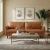 Sofa 2 Seater Kulit Coklat Minimalis Modern Kaki Kayu